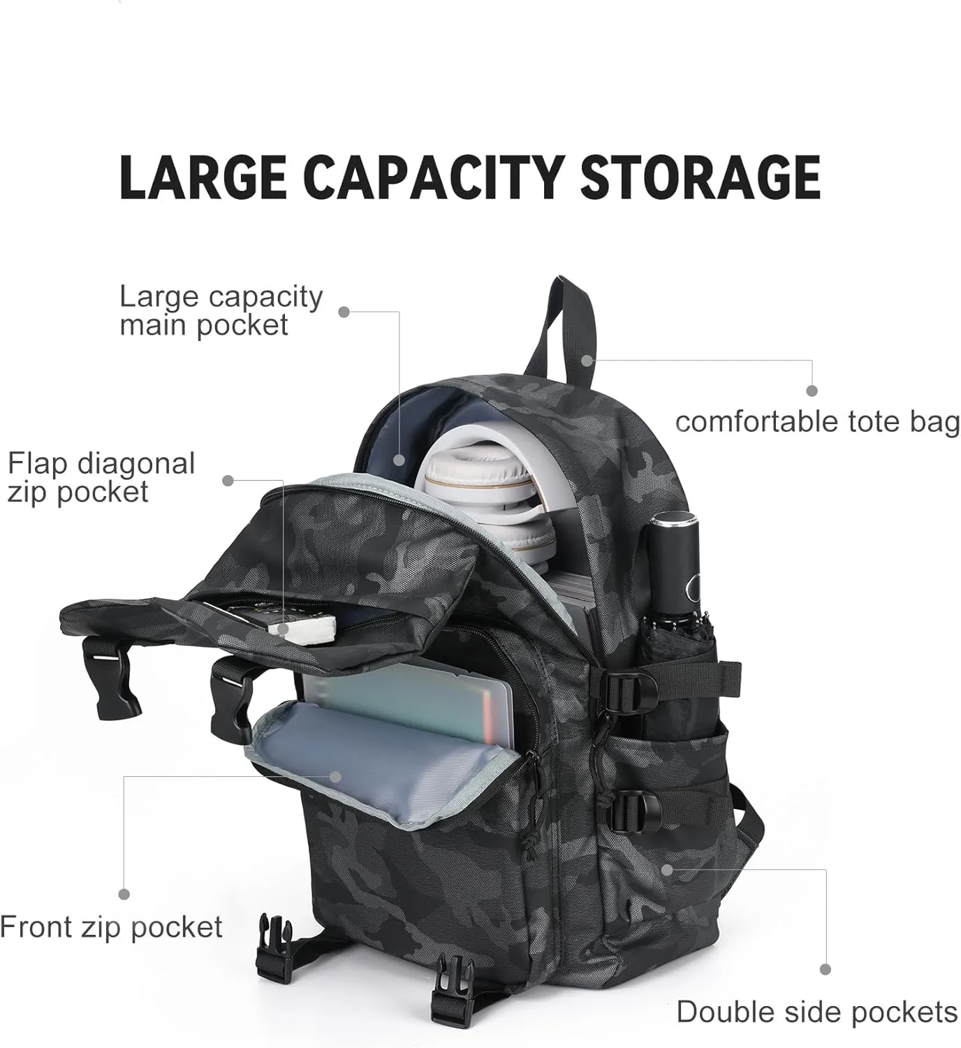 coowoz College Backpack Waterproof Black College Bags For Women Lightweight Travel Rucksack Casual Daypack Laptop Backpacks For Men Women(Camouflage Black)