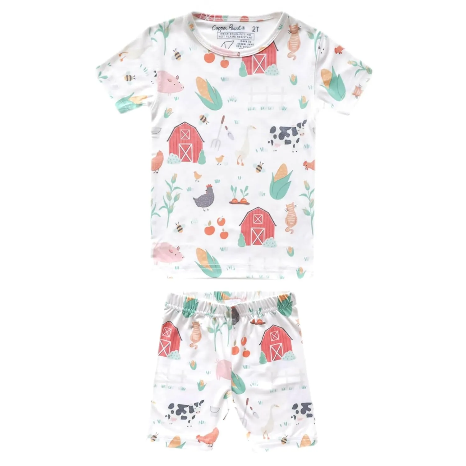 Copper Pearl Two Piece Short Sleeve Toddler Pajamas PJ Sets for Boys and Girls - Adorable Pattern Summer Pajamas Shorts to Keep Cool While Sleeping, Size 12 Months to 5T - Farmstead
