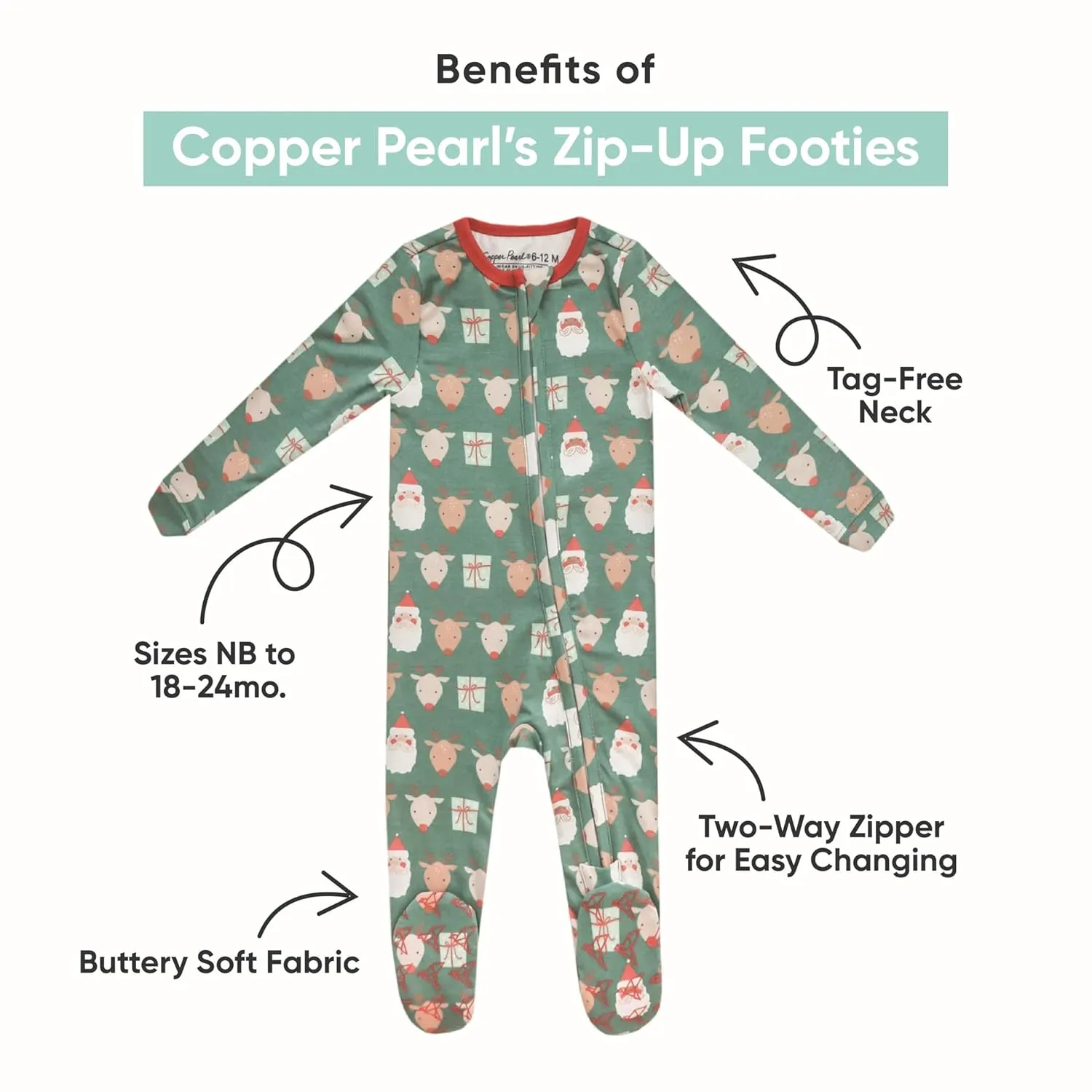 Copper Pearl Zip-Up Footie Baby Pajamas: Ultra-Soft Boys Pajamas and Girls Pajamas, Premium Knit Fabric in Stylish Prints, Tag-Free with Two-Way Zipper, Sized Newborn to 24 Months, Blush