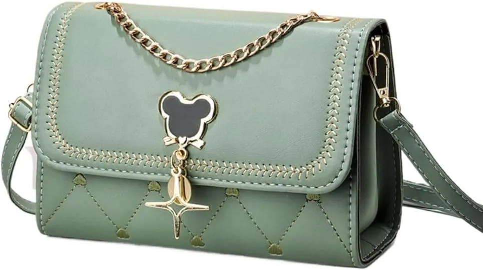 Crossbody Bag and Satchel Purse for Women- Fashion Chain shiny Chain Purse PU Leather HandBag