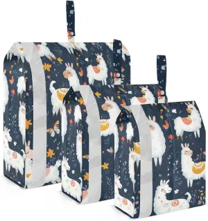 Cute Llama Navy Blue 3 Set Packing Travel Organizer With Zipper Garment Bag Closet Storage Plastic Bags Bags Organizer
