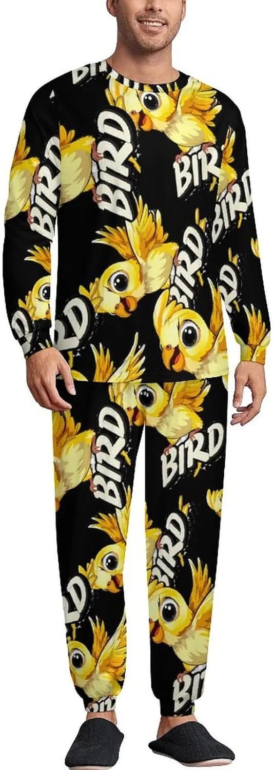 Cute Parrot Bird Men's Pajama Set Casual Sleepwear Pjs Set Crewneck Shirts And Bottoms Comfy Loungewear
