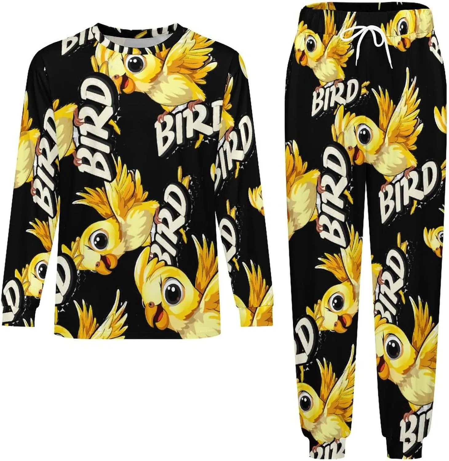 Cute Parrot Bird Men's Pajama Set Casual Sleepwear Pjs Set Crewneck Shirts And Bottoms Comfy Loungewear