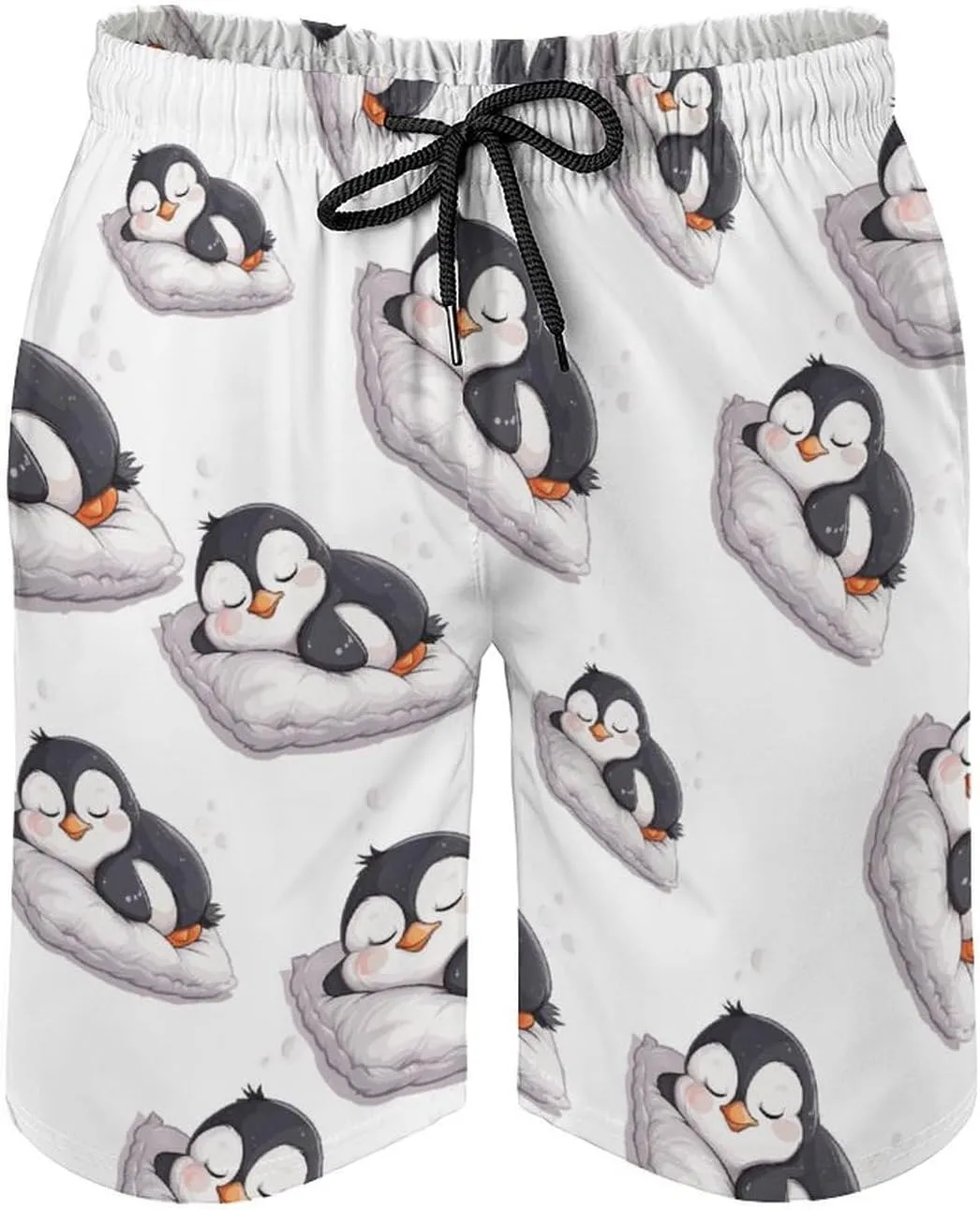 Cute Penguin Sleeping Men's Swim Trunks Quick Dry Board Shorts Breathable Summer Beach Shorts Bathing Suits