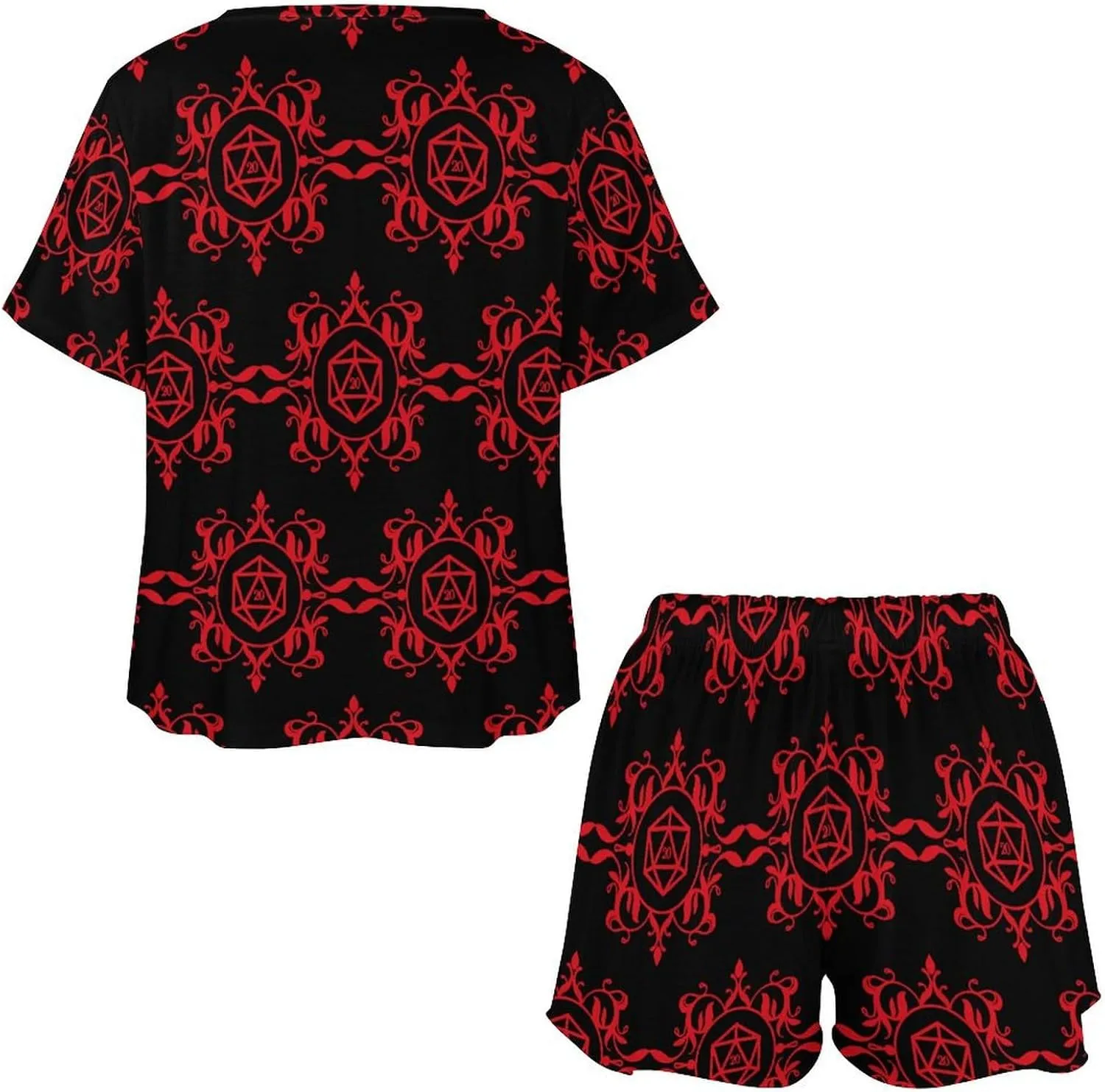 D20 Dice Pajamas Set Womens Short Sleeve Loungewear Sleepwear 2 Piece Pjs