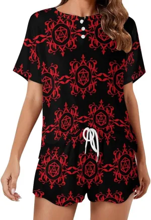D20 Dice Pajamas Set Womens Short Sleeve Loungewear Sleepwear 2 Piece Pjs