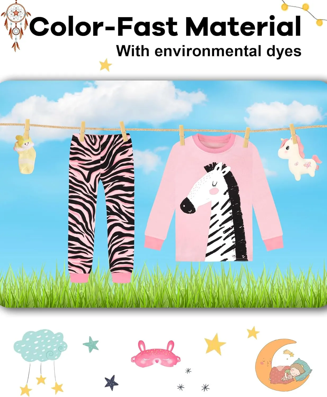 DAUGHTER QUEEN Girls 4 Pieces Cotton Pajamas Size 18 Months-12 Years
