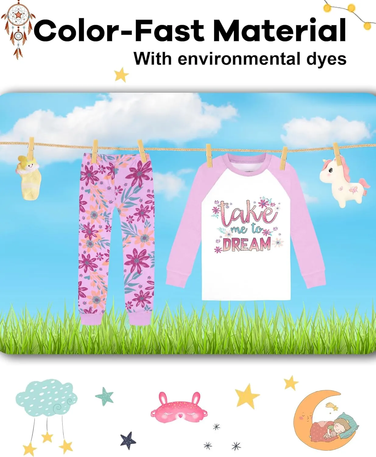 DAUGHTER QUEEN Girls 4 Pieces Cotton Pajamas Size 18 Months-12 Years