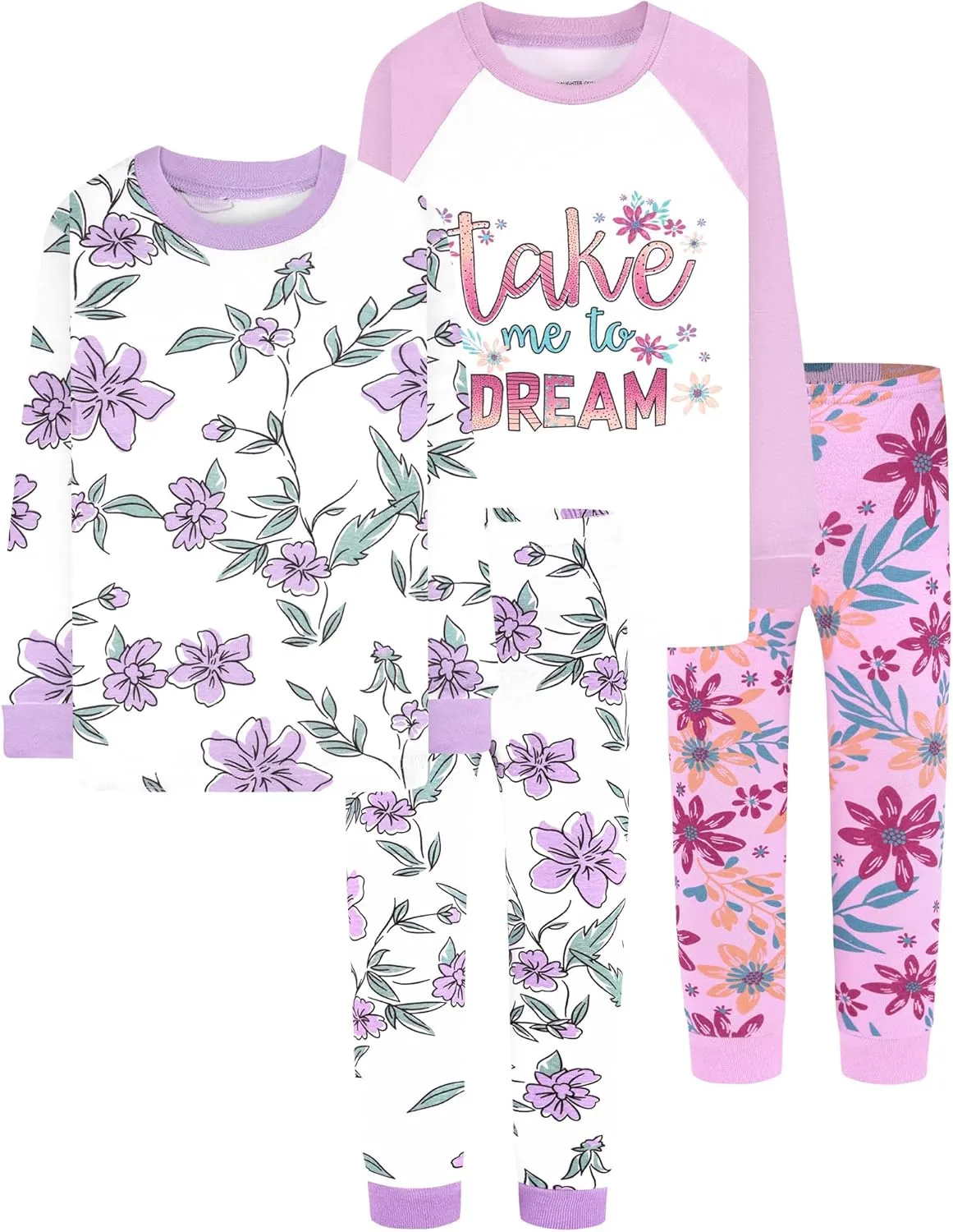 DAUGHTER QUEEN Girls 4 Pieces Cotton Pajamas Size 18 Months-12 Years