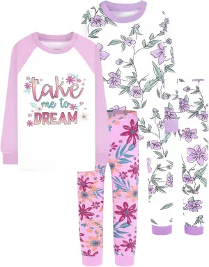 DAUGHTER QUEEN Girls 4 Pieces Cotton Pajamas Size 18 Months-12 Years