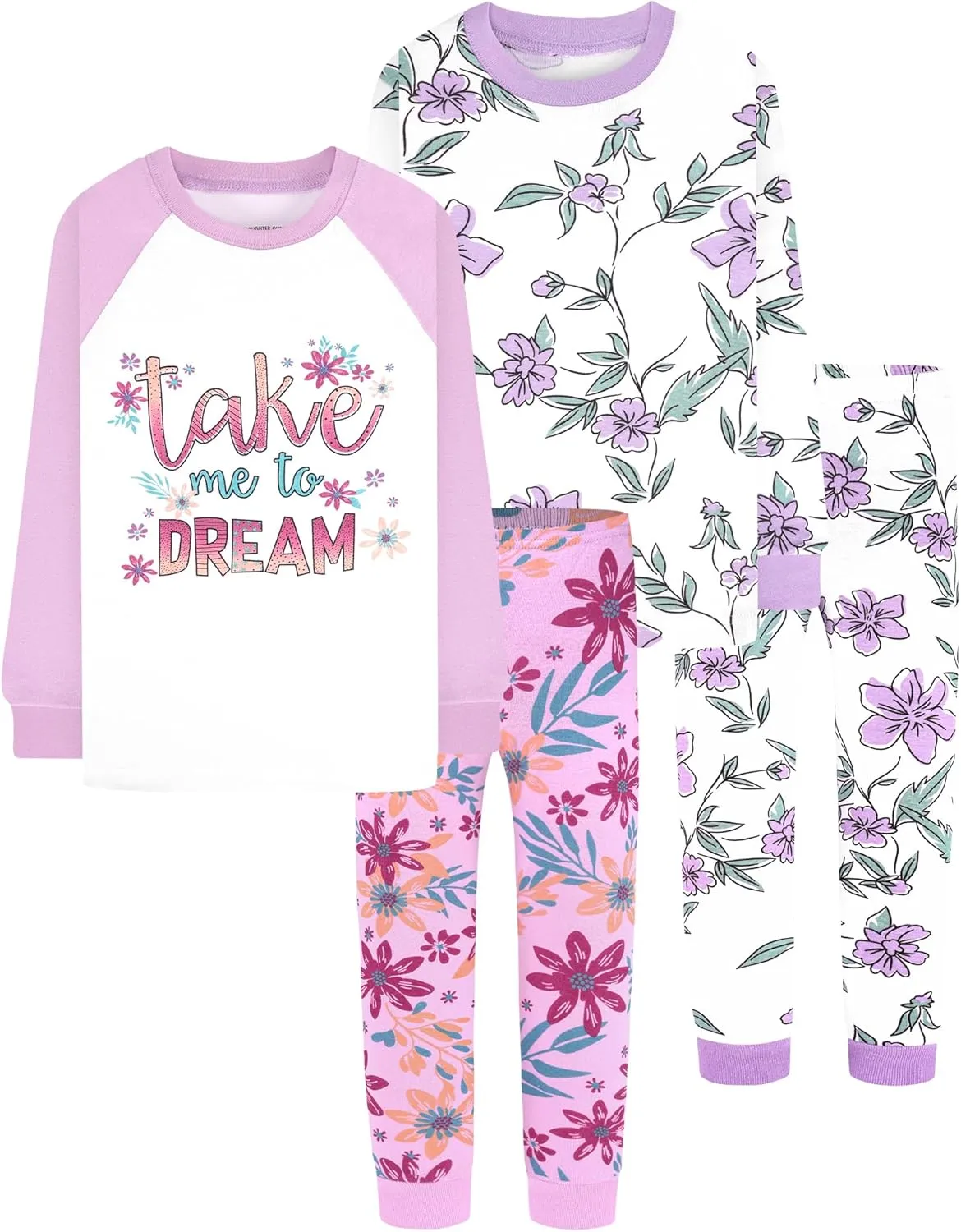 DAUGHTER QUEEN Girls 4 Pieces Cotton Pajamas Size 18 Months-12 Years