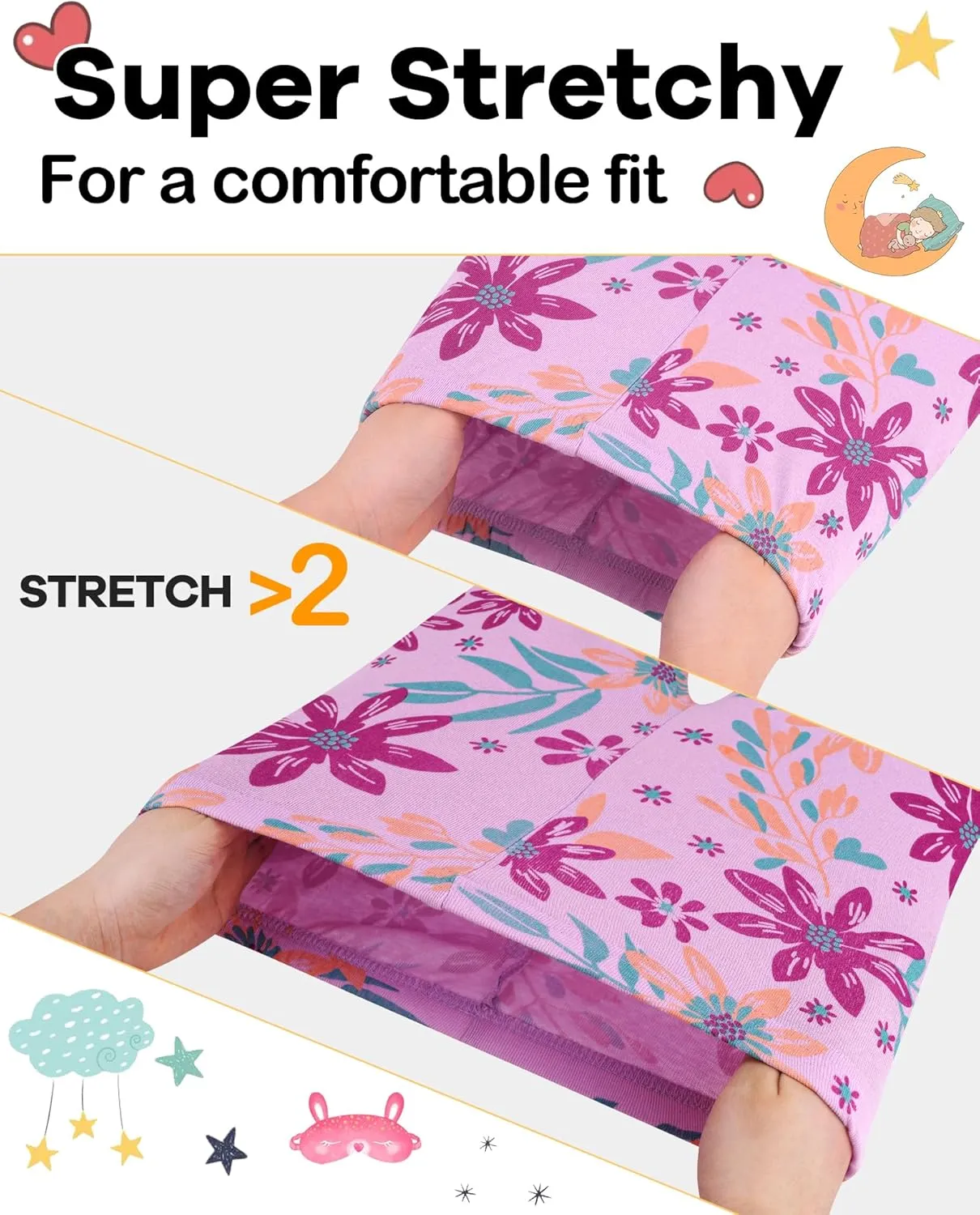 DAUGHTER QUEEN Girls 4 Pieces Cotton Pajamas Size 18 Months-12 Years