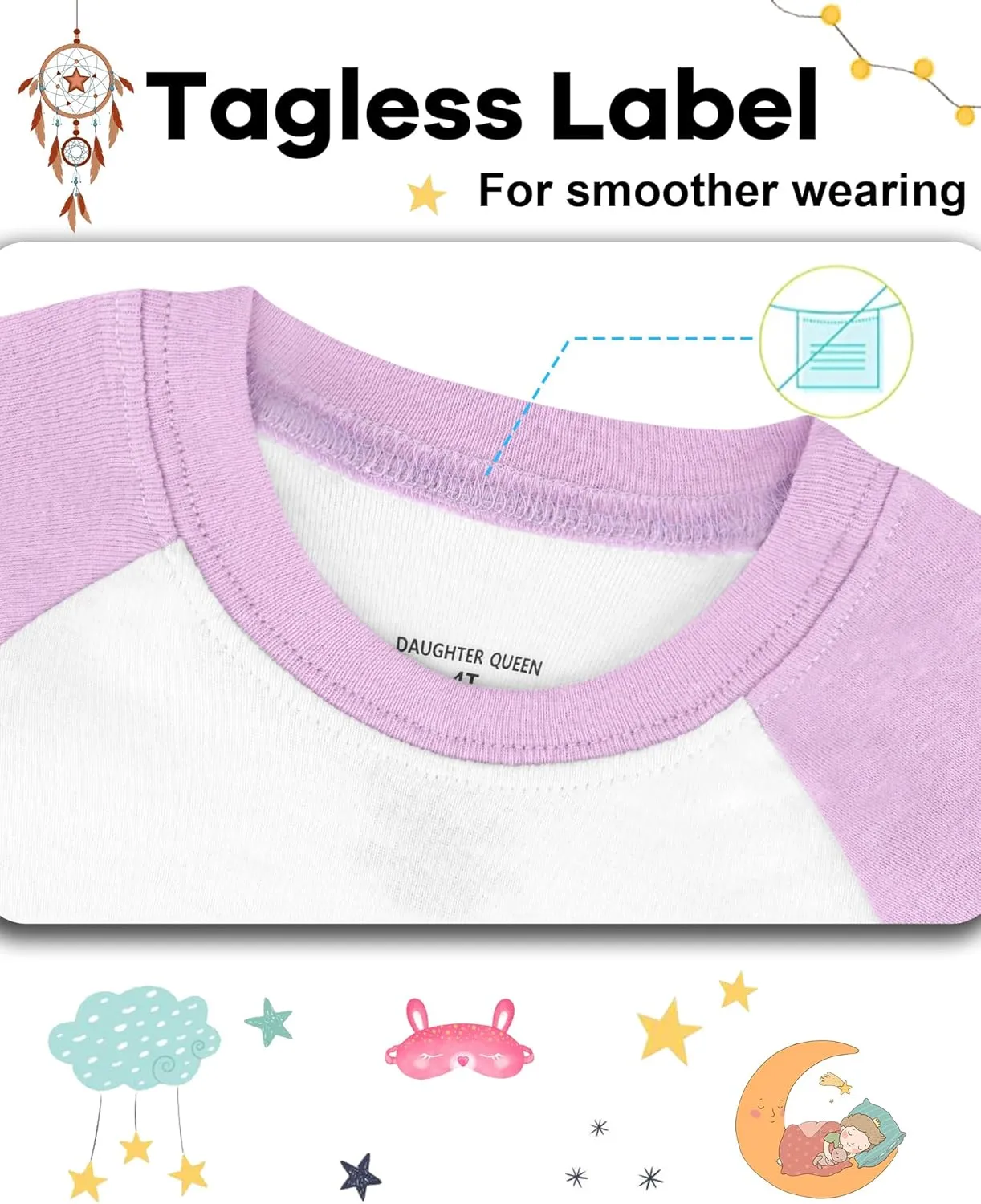 DAUGHTER QUEEN Girls 4 Pieces Cotton Pajamas Size 18 Months-12 Years