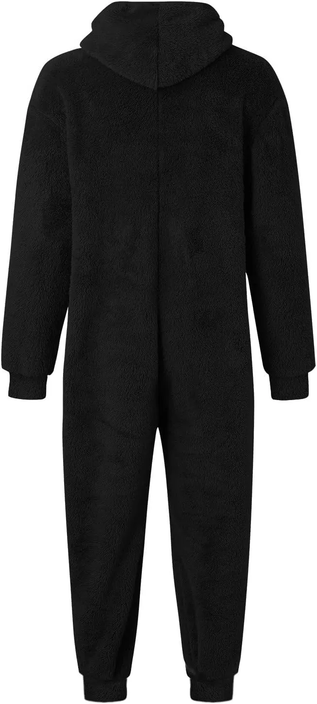 Dgoopd Hooded Fleece Jumpsuit for Men One Piece Zip Up Winter Pajamas with Pocket Soft Cozy Winter Warm Plush Loungewear
