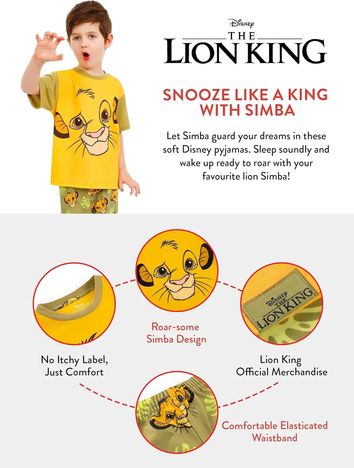 Disney Lion King Pajamas | Simba Boys Short Pajamas | Summer PJs For Boys