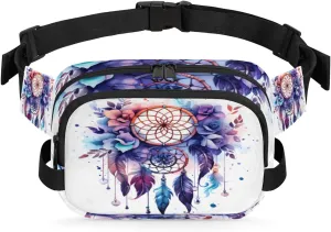 Dreamcatcher Fanny Pack for Women Men,Waist Pack with Adjustable Strap,Boho Feathers Pendants Fashion Crossbody Packs Belt Bag for Running Workout Sports Travel