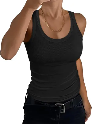 EADINVE Women's Scoop Neck Ribbed Tank Top Summer Basic Sleeveless Racerback Slim Fit Tops Shirts 2025