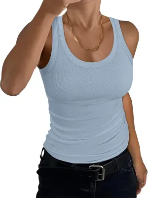 EADINVE Women's Scoop Neck Ribbed Tank Top Summer Basic Sleeveless Racerback Slim Fit Tops Shirts 2025