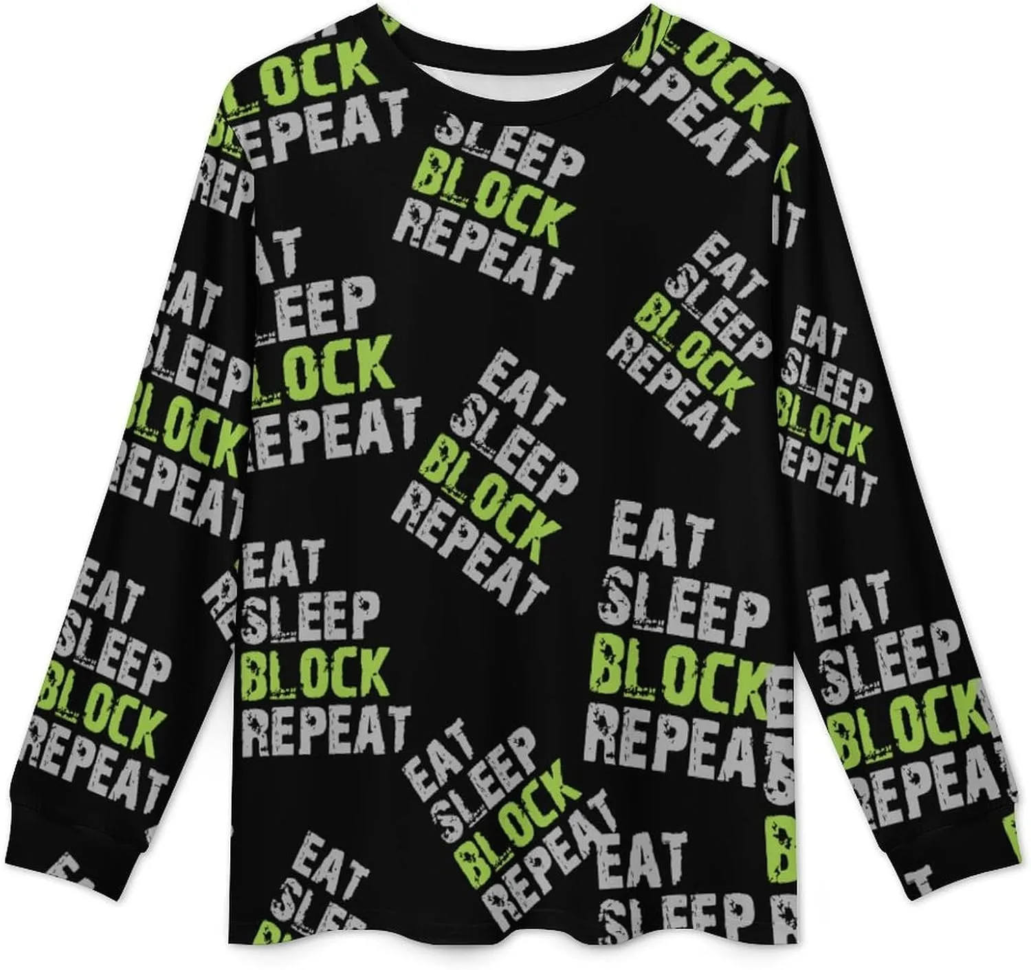Eat Sleep Block Repeat Soft Men's Pajama Set Warm Sleepwear Loungewear Long Sleeve Top & Bottom PJs