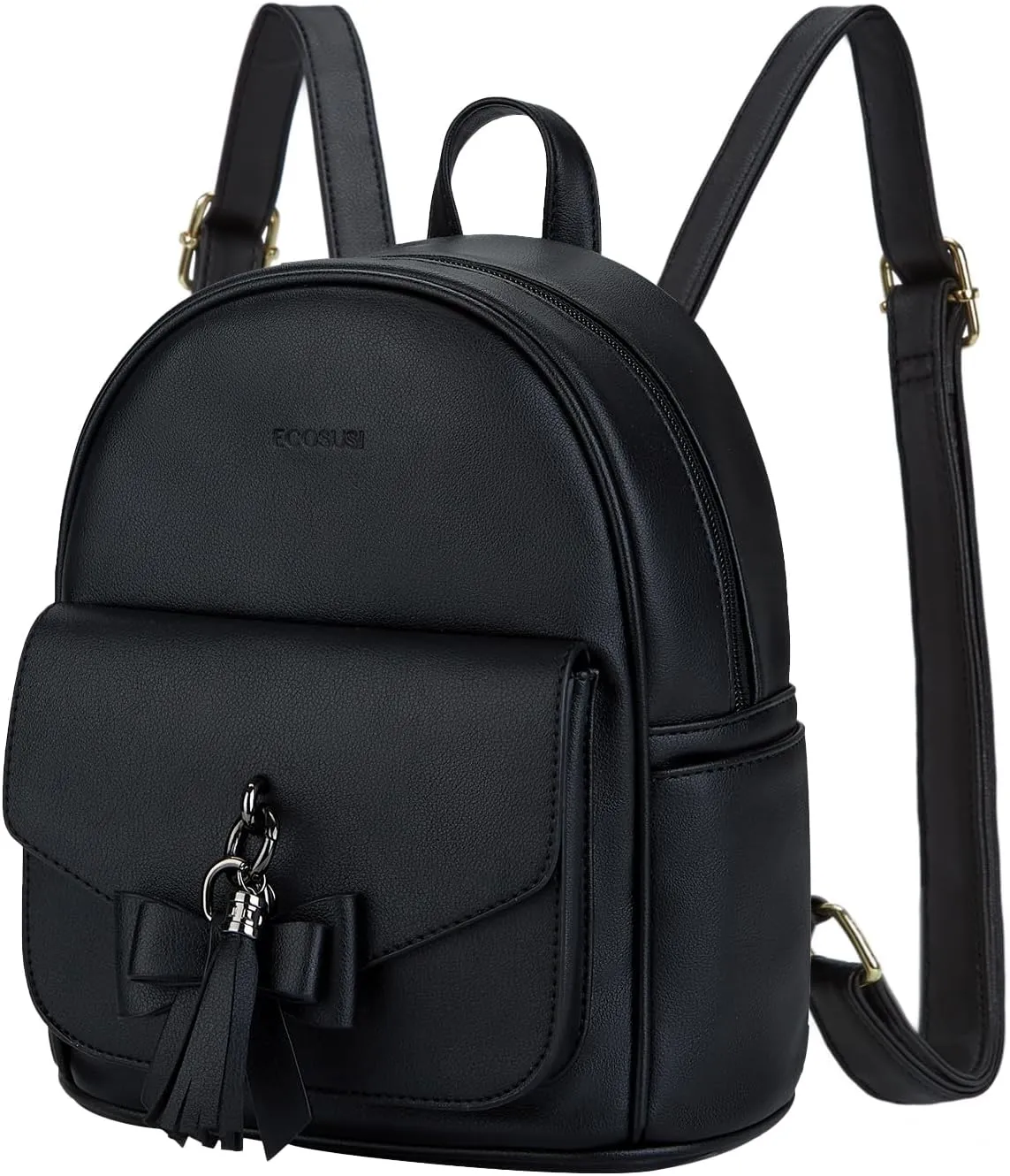 ECOSUSI Mini Backpack for Women Girls Cute Bowknot Small Backpack Purse Ladies Leather Bookbag Satchel Bag, with Charm Tassel