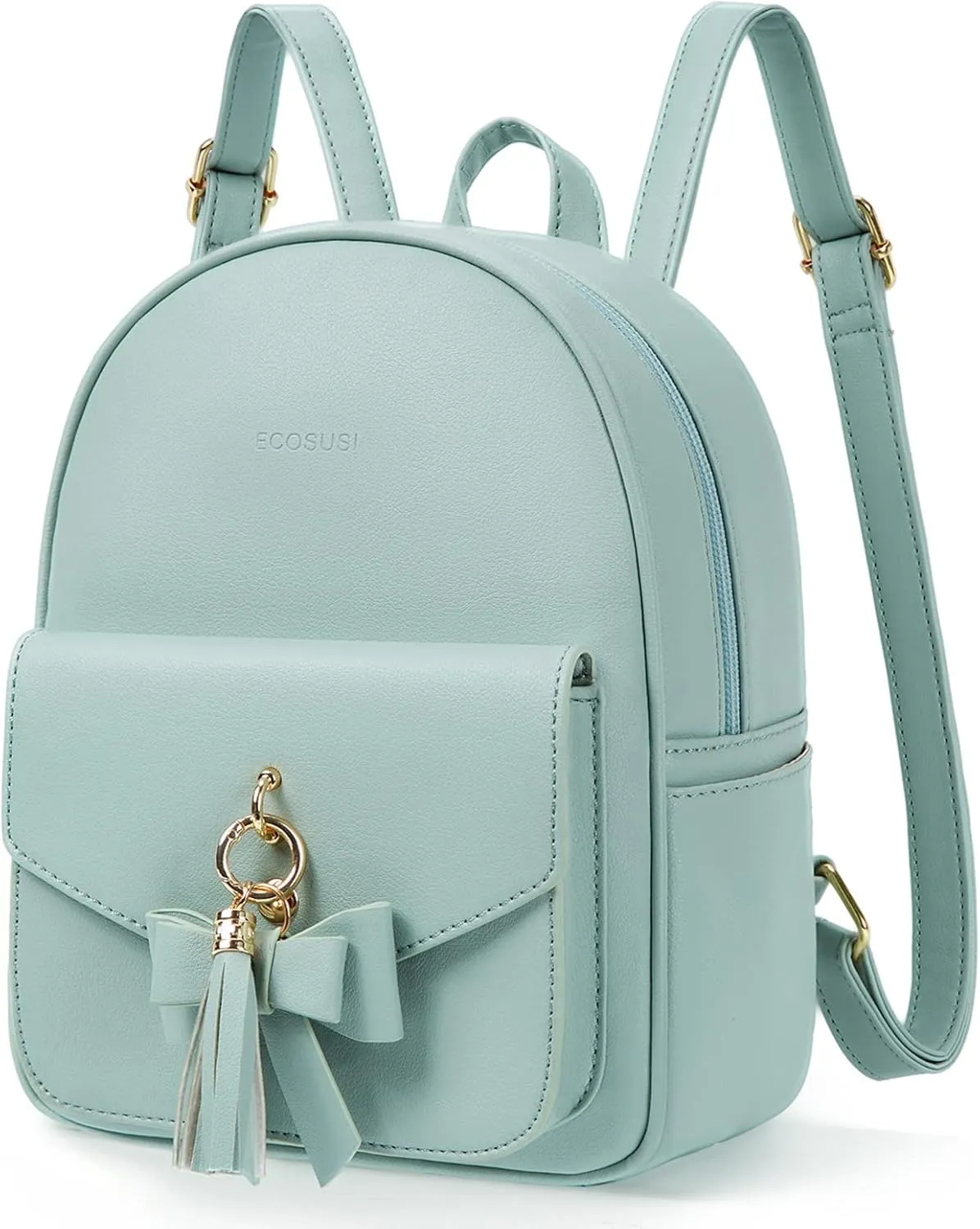 ECOSUSI Mini Backpack for Women Girls Cute Bowknot Small Backpack Purse Ladies Leather Bookbag Satchel Bag, with Charm Tassel