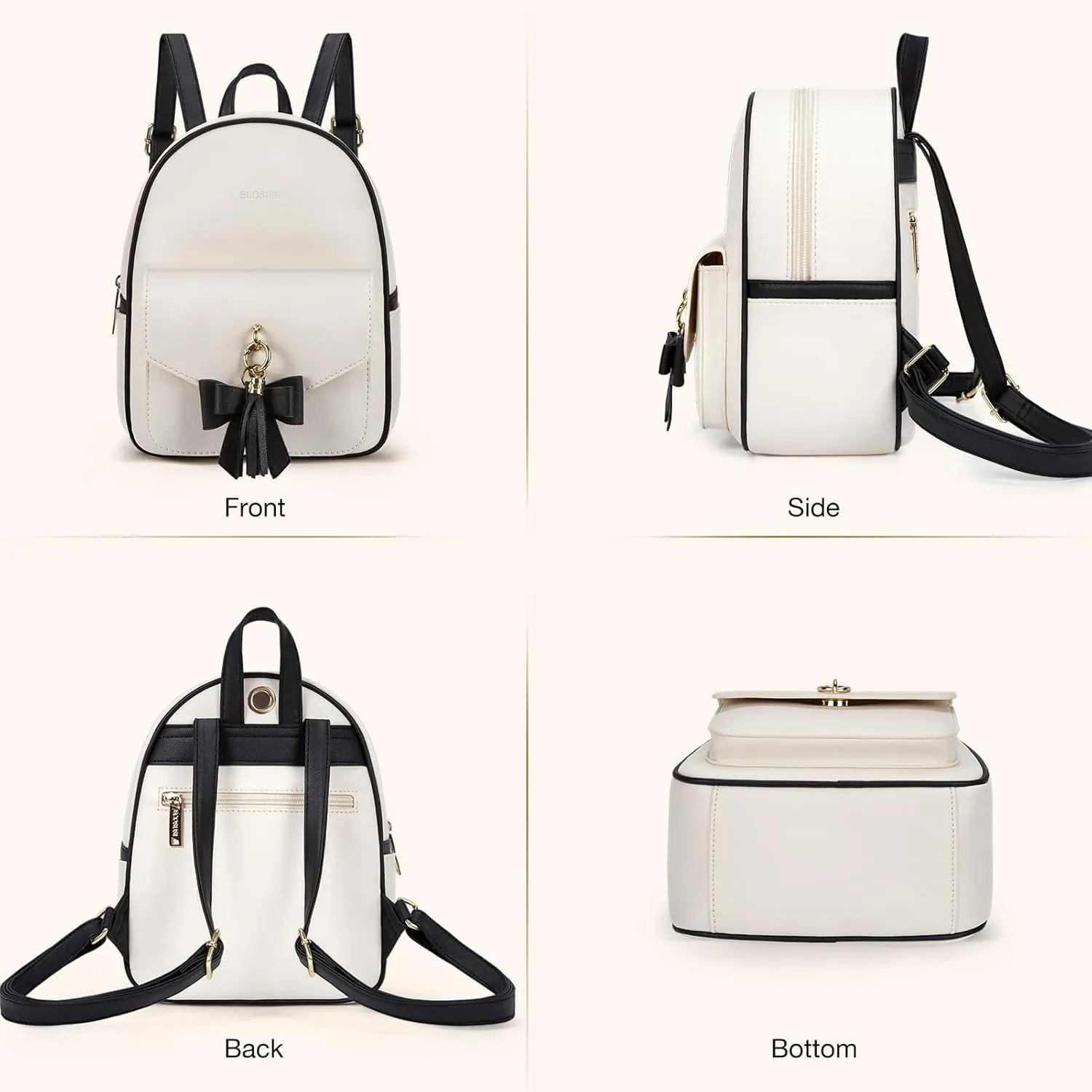 ECOSUSI Mini Backpack for Women Girls Cute Bowknot Small Backpack Purse Ladies Leather Bookbag Satchel Bag, with Charm Tassel