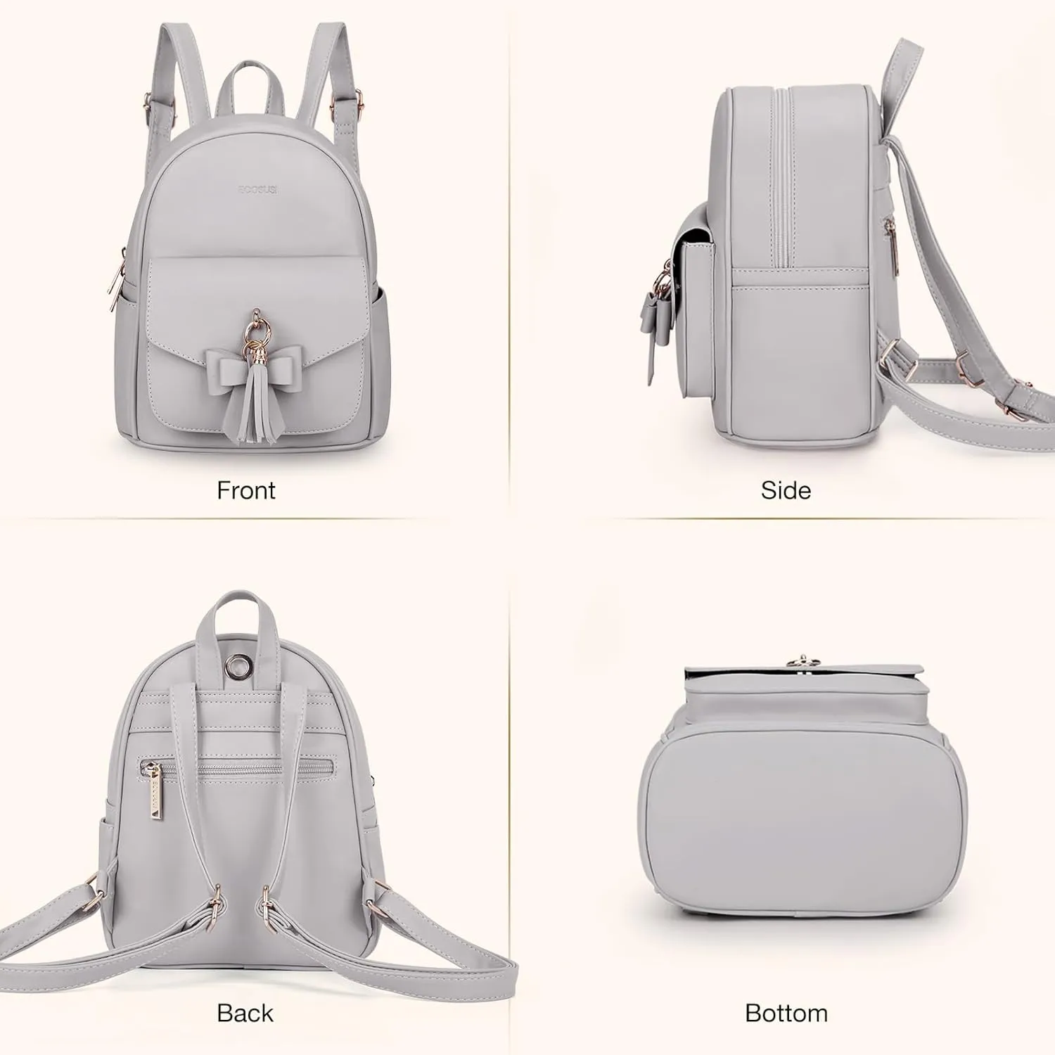 ECOSUSI Mini Backpack for Women Girls Cute Bowknot Small Backpack Purse Ladies Leather Bookbag Satchel Bag, with Charm Tassel
