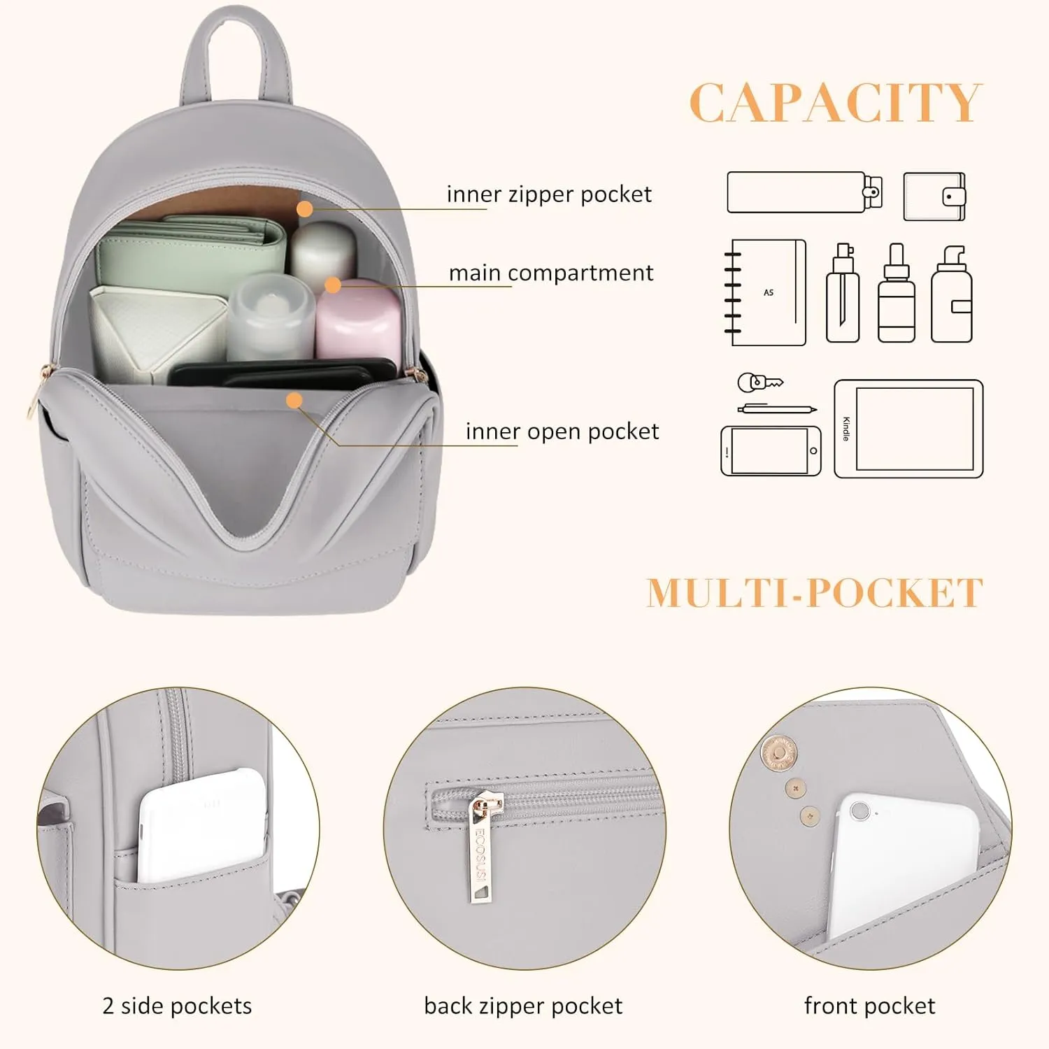 ECOSUSI Mini Backpack for Women Girls Cute Bowknot Small Backpack Purse Ladies Leather Bookbag Satchel Bag, with Charm Tassel