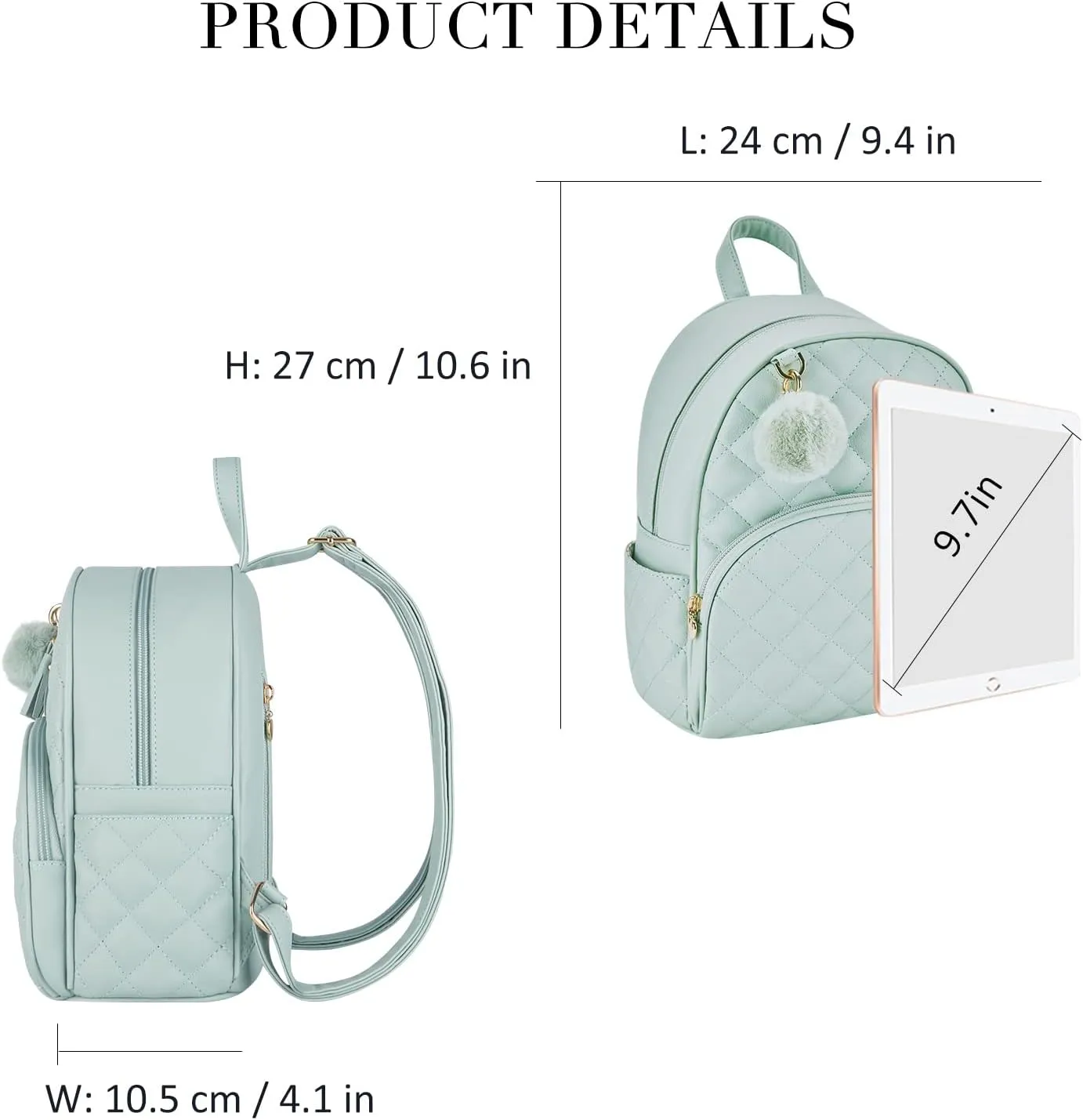 ECOSUSI Mini Backpack for Women Leather Small Backpack Purse for Ladies Cute Pom Bookbag Travel Shoulder Bag with Charm Tassel Green