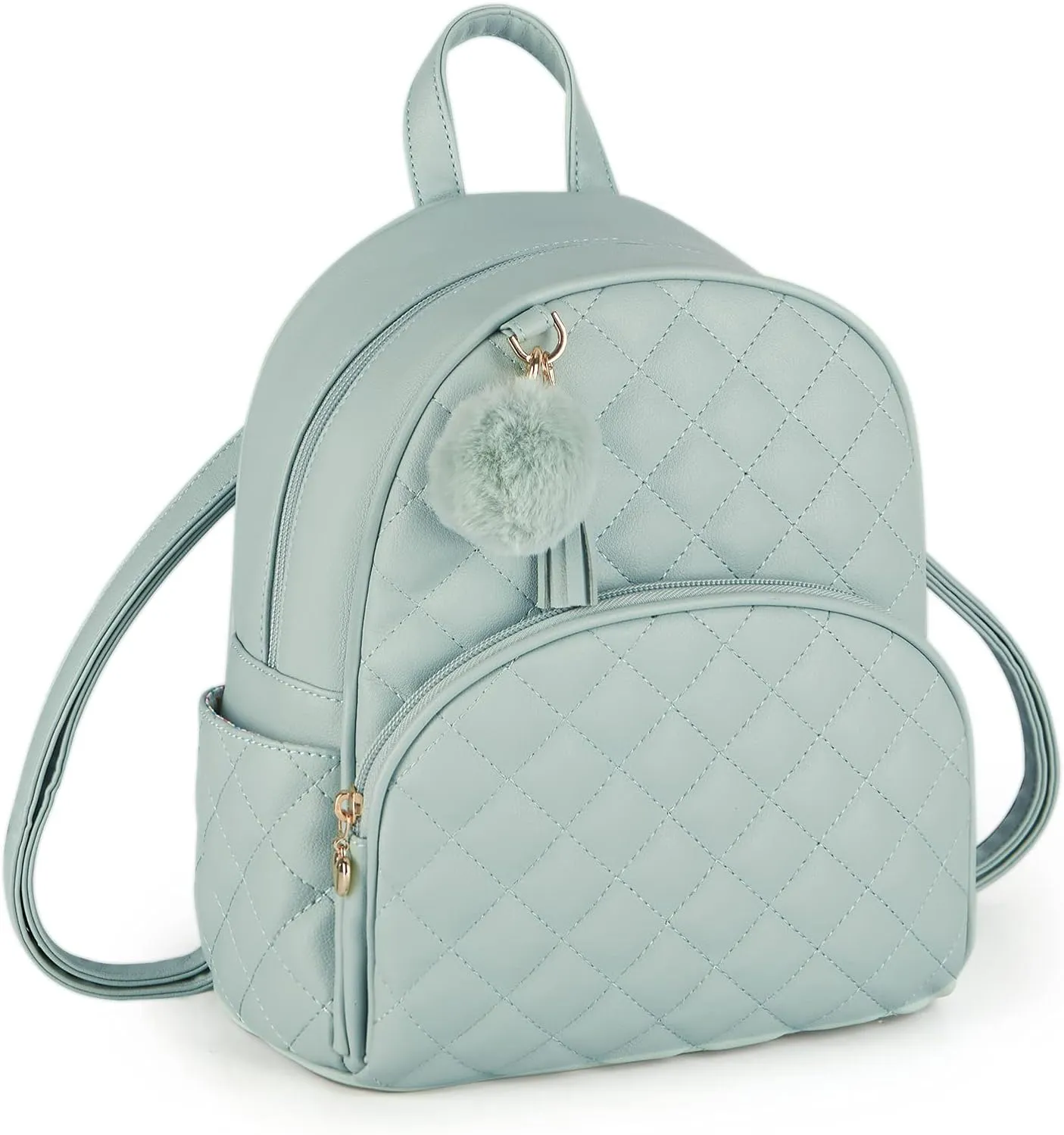 ECOSUSI Mini Backpack for Women Leather Small Backpack Purse for Ladies Cute Pom Bookbag Travel Shoulder Bag with Charm Tassel Green