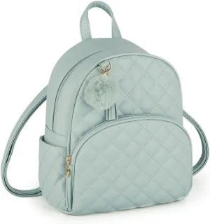 ECOSUSI Mini Backpack for Women Leather Small Backpack Purse for Ladies Cute Pom Bookbag Travel Shoulder Bag with Charm Tassel Green