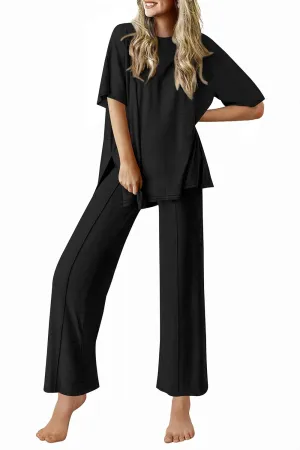 Ekouaer Lounge Sets for Women Short Sleeve Pullover Tops and Long Pants Soft Pajamas Set 2 Piece Outfits S-XXL