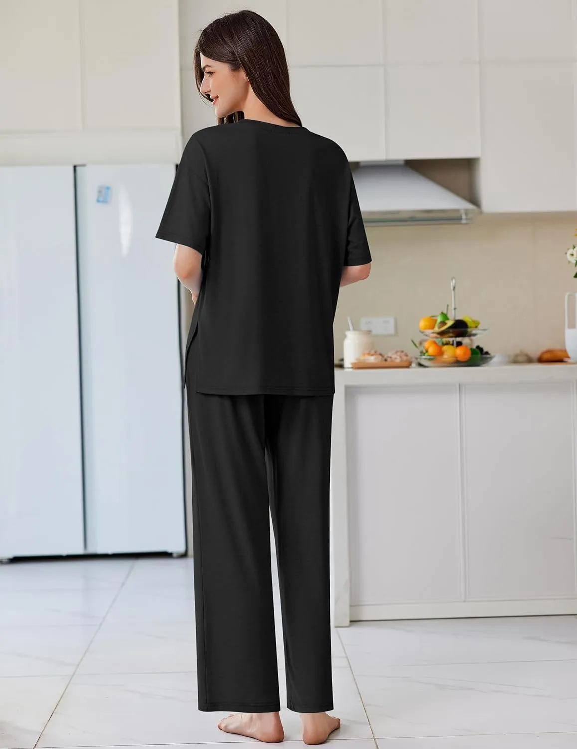 Ekouaer Lounge Sets for Women Short Sleeve Pullover Tops and Long Pants Soft Pajamas Set 2 Piece Outfits S-XXL