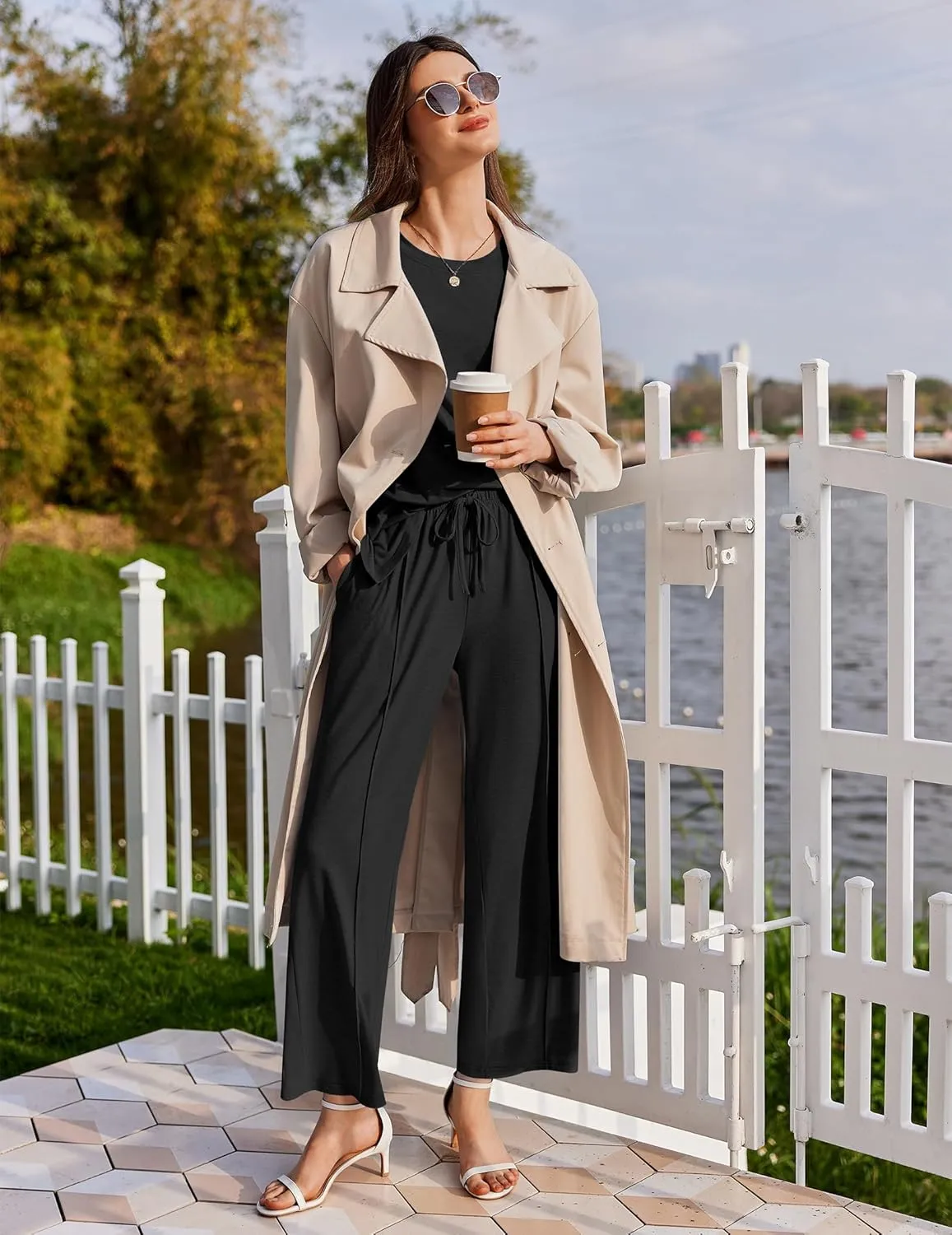 Ekouaer Lounge Sets for Women Short Sleeve Pullover Tops and Long Pants Soft Pajamas Set 2 Piece Outfits S-XXL