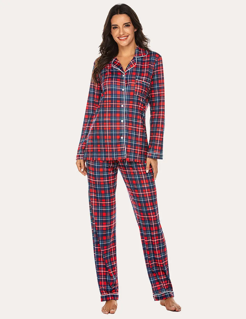Ekouaer Plaid Dot Top and Pants Pajama Set (US Only)