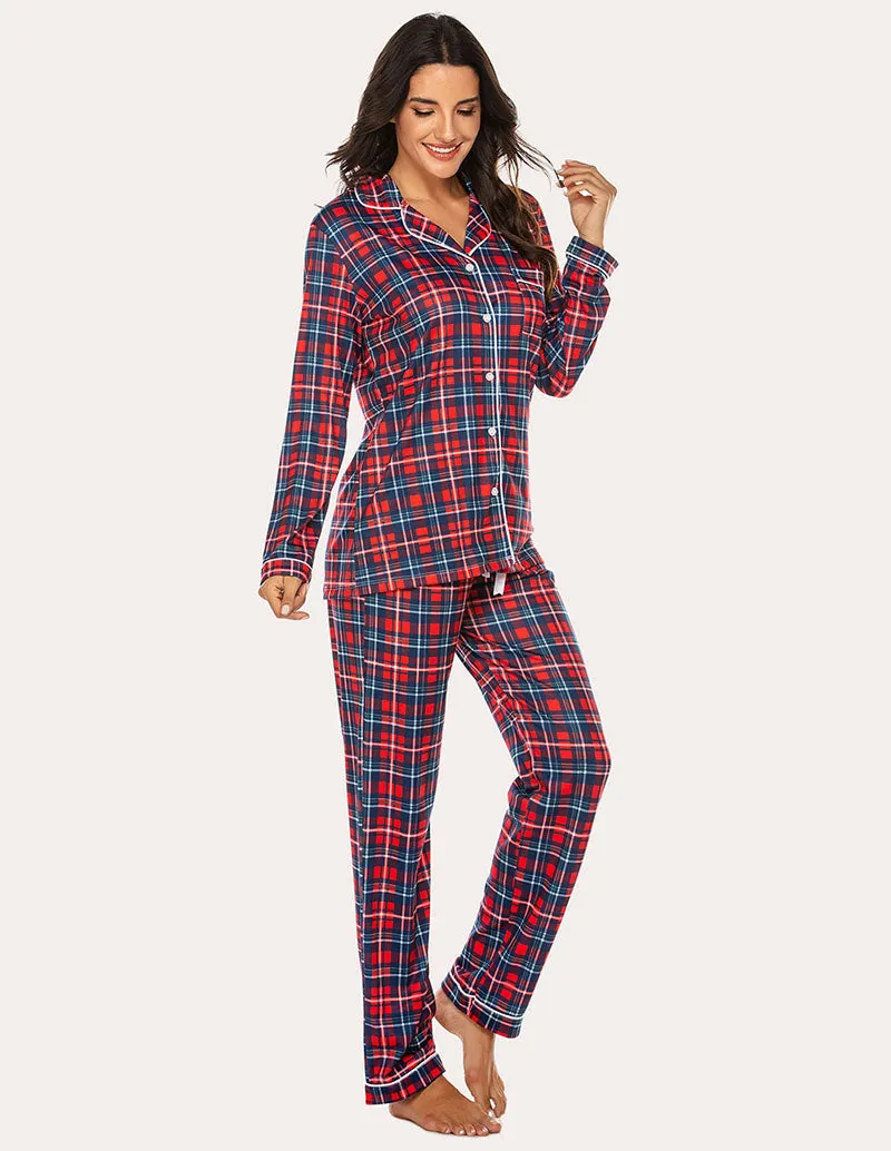 Ekouaer Plaid Dot Top and Pants Pajama Set (US Only)