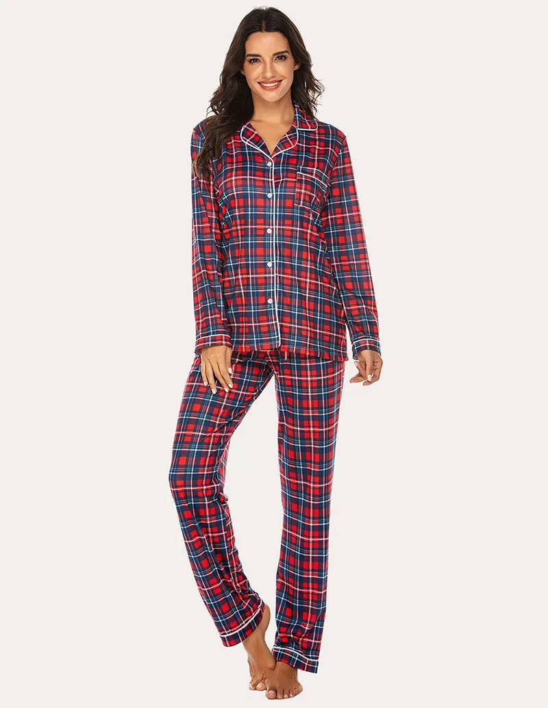 Ekouaer Plaid Dot Top and Pants Pajama Set (US Only)