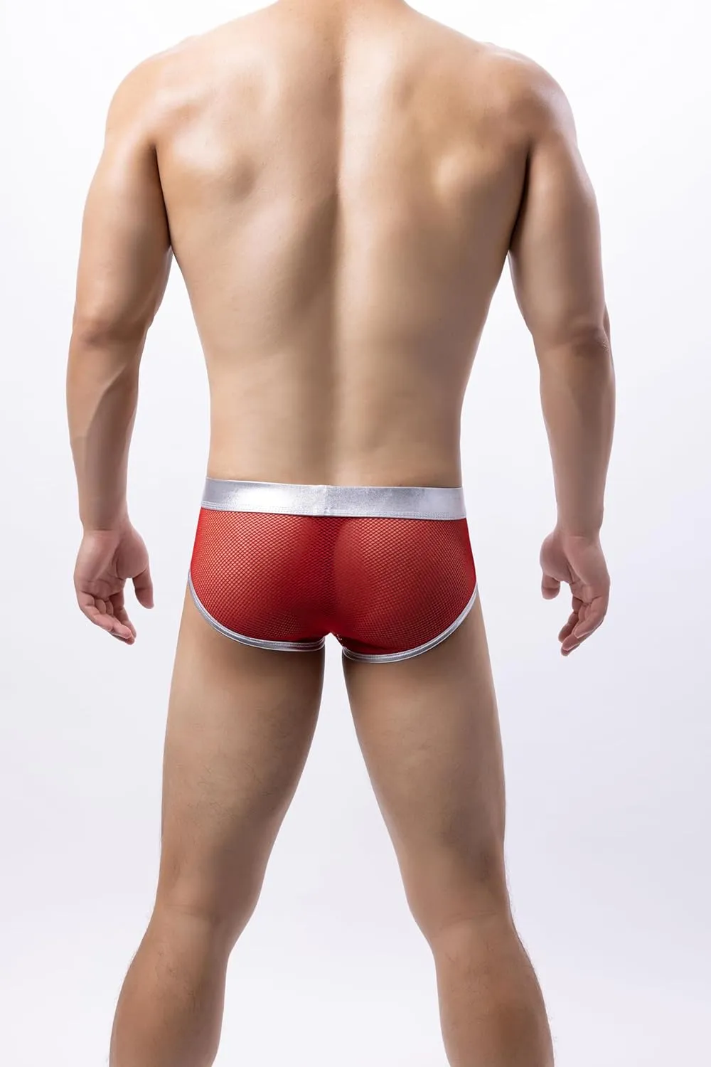 Evankin Men Bikini Brief Underwear Sexy Lacquer Leather Mesh Breathable Underpants Raised Pocket Low Waist Fun Underwear