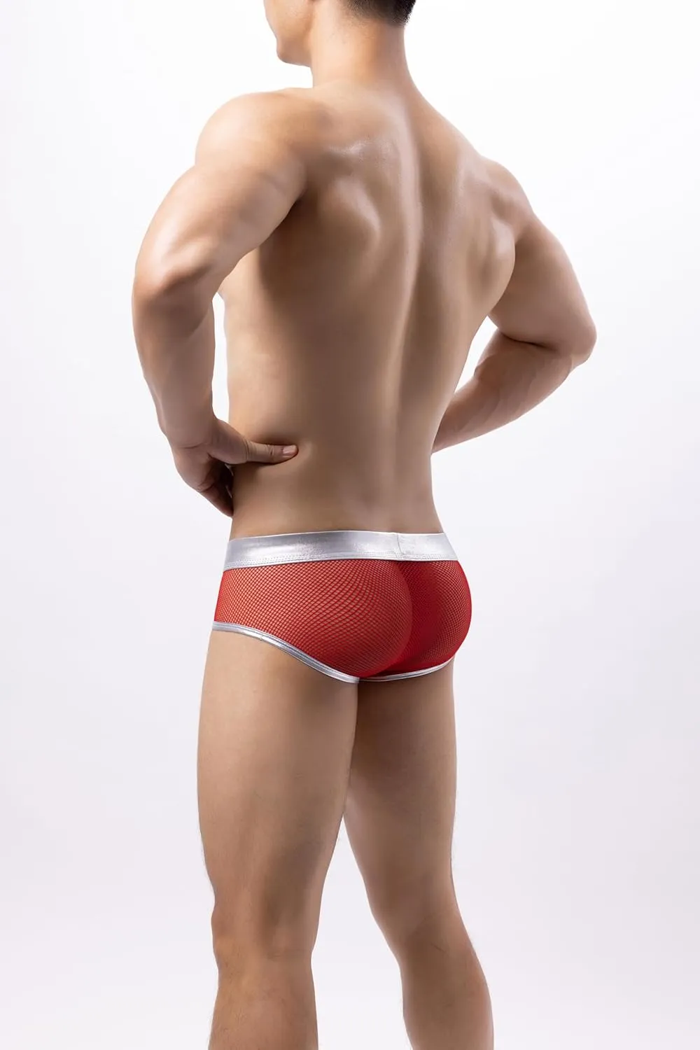 Evankin Men Bikini Brief Underwear Sexy Lacquer Leather Mesh Breathable Underpants Raised Pocket Low Waist Fun Underwear