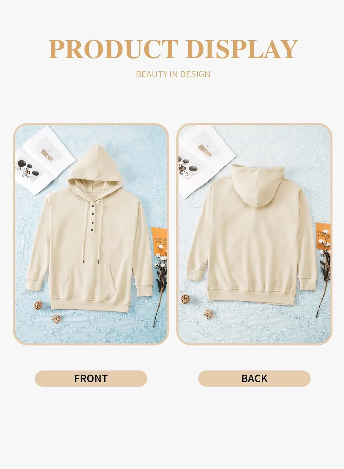 Eytino Plus Size Hooded for Women Tops Long Sleeve Button Collar Drawstring Hoodies Pullover Sweatshirts with Pockets(1X-5X)