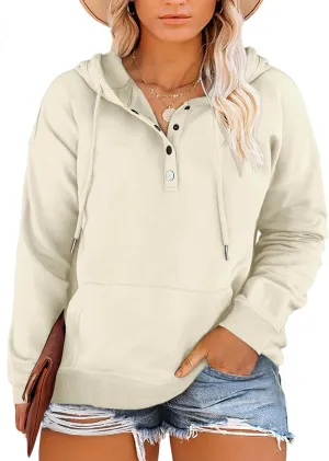 Eytino Plus Size Hooded for Women Tops Long Sleeve Button Collar Drawstring Hoodies Pullover Sweatshirts with Pockets(1X-5X)