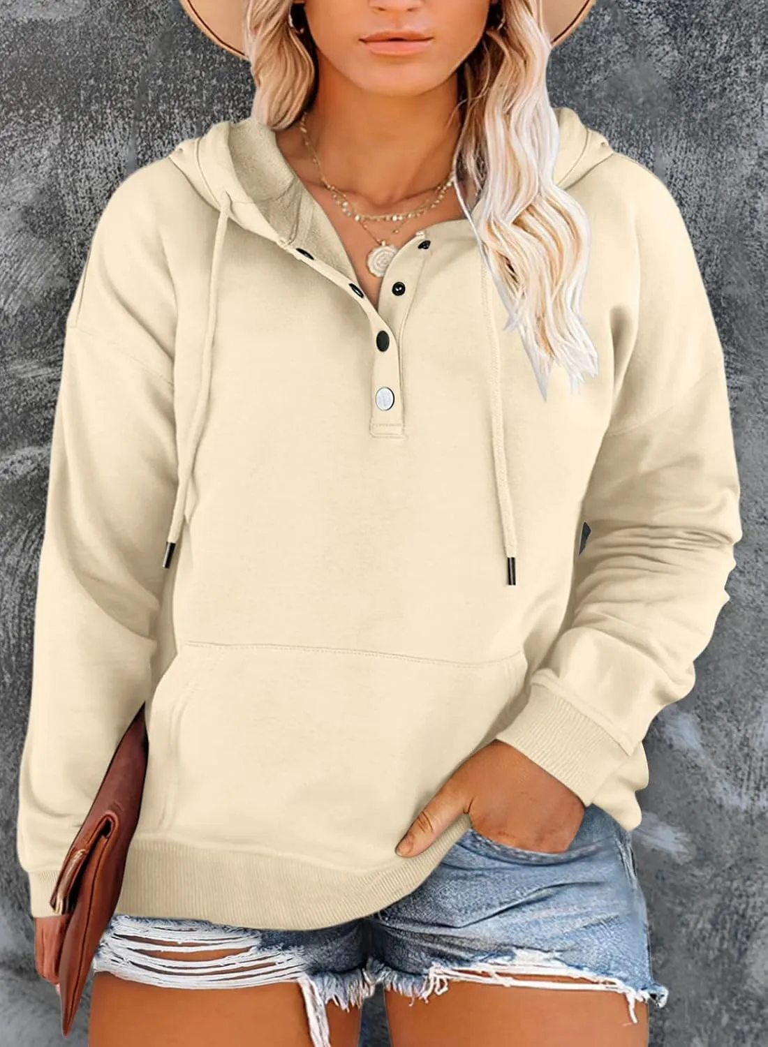 Eytino Plus Size Hooded for Women Tops Long Sleeve Button Collar Drawstring Hoodies Pullover Sweatshirts with Pockets(1X-5X)