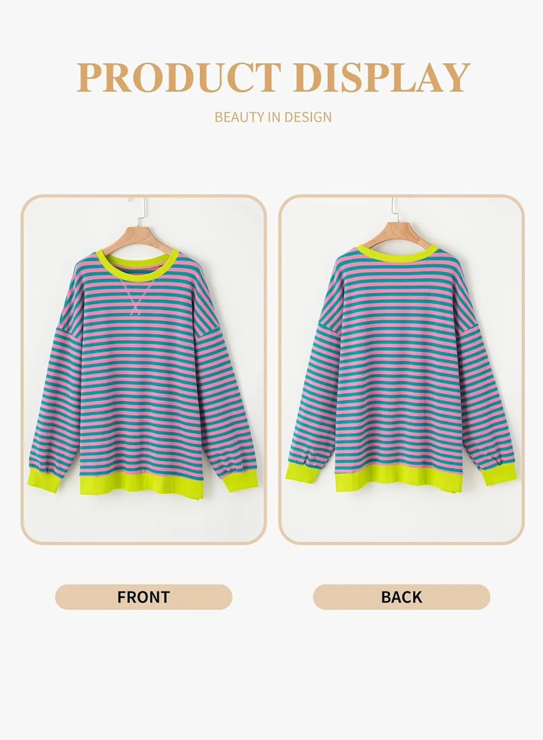 Eytino Women Plus Size Sweatshirt Striped Color Block Crew Neck Pullover Tops Long Sleeve Casual Shirt(1X-5X)