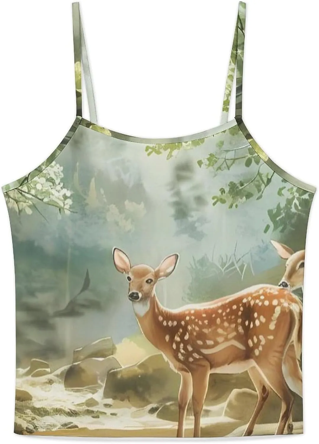 Fairytales Deer Fawn Forests Animal Pajamas for Women Set 2 Piece Pjs Silk Sleepwear Loungewear Sleeveless Top And Short