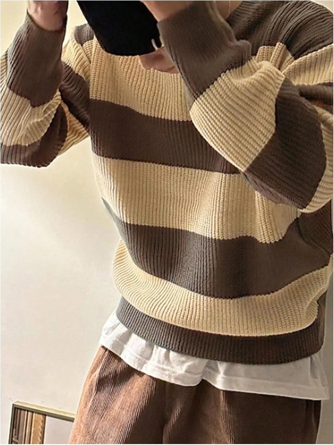 Floerns Men's Striped Colorblock Long Sleeve Knitted Sweater Fall Pullover Tops