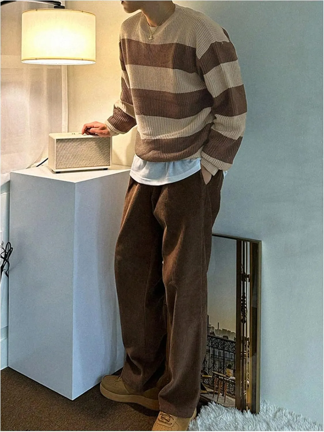 Floerns Men's Striped Colorblock Long Sleeve Knitted Sweater Fall Pullover Tops