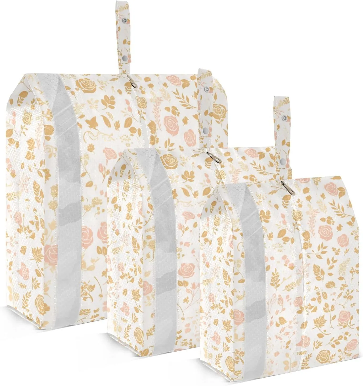 Floral Rose Gold 3pcs Travel Packing Storage Bags Foldable Garment Bag Closet Storage Clothing Storage Bag Storage Cabinet For Small Spaces