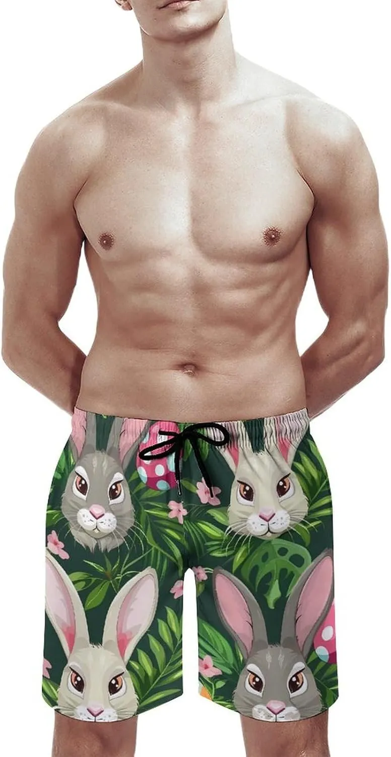 Funny Cartoon Rabbits Men's Swim Trunks Quick Dry Board Shorts Breathable Summer Beach Shorts Bathing Suits