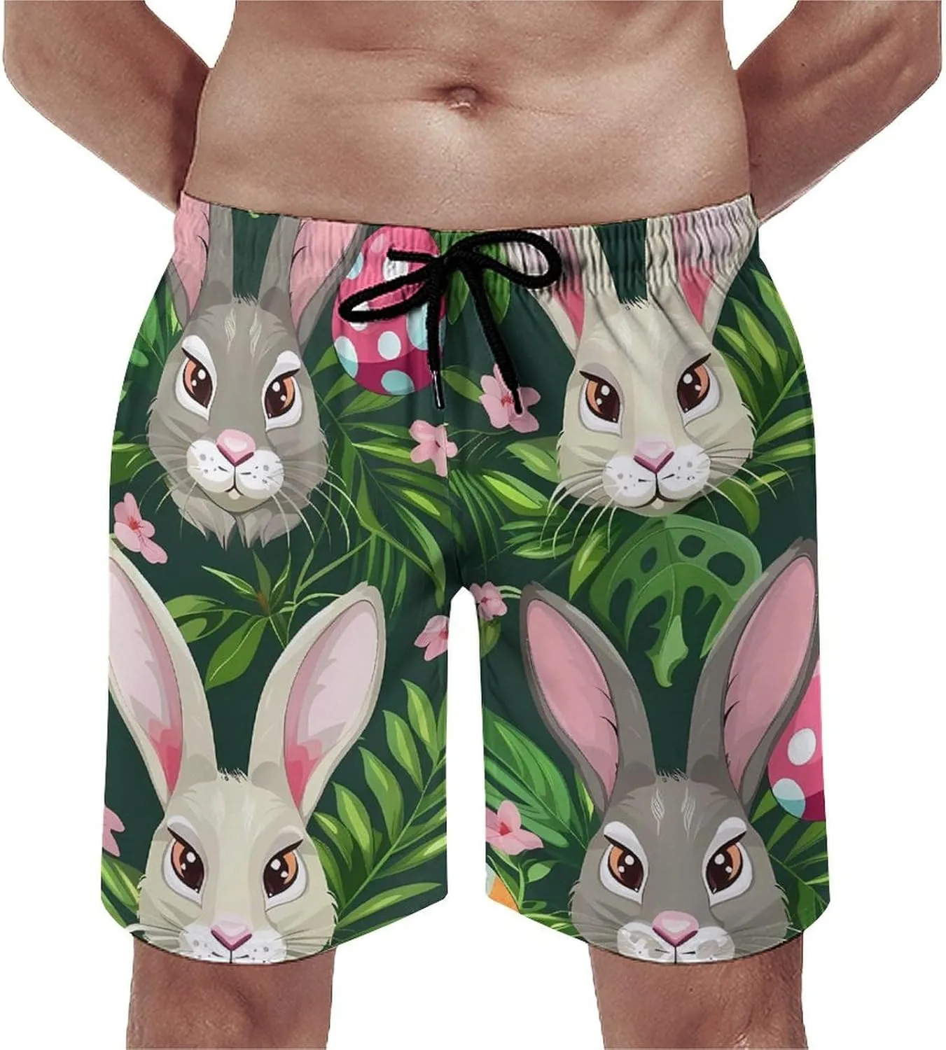 Funny Cartoon Rabbits Men's Swim Trunks Quick Dry Board Shorts Breathable Summer Beach Shorts Bathing Suits