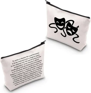 G2TUP Drama Theater Lover Gift Theatre Nerd Makeup Bag Comedy Tragedy Masks Cosmetic Bag Drama Actor Actress Gift Theatre Life Zipper Travel Bag (Comedy Tragedy Masks White Bag)